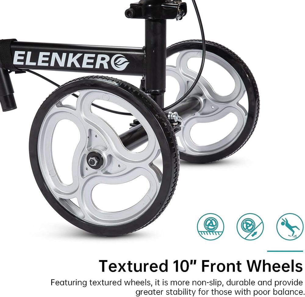 ELENKER Steerable Knee Walker with 10" Front Wheels Deluxe Medical Scooter for Foot Injuries Compact Crutches Alternative Black